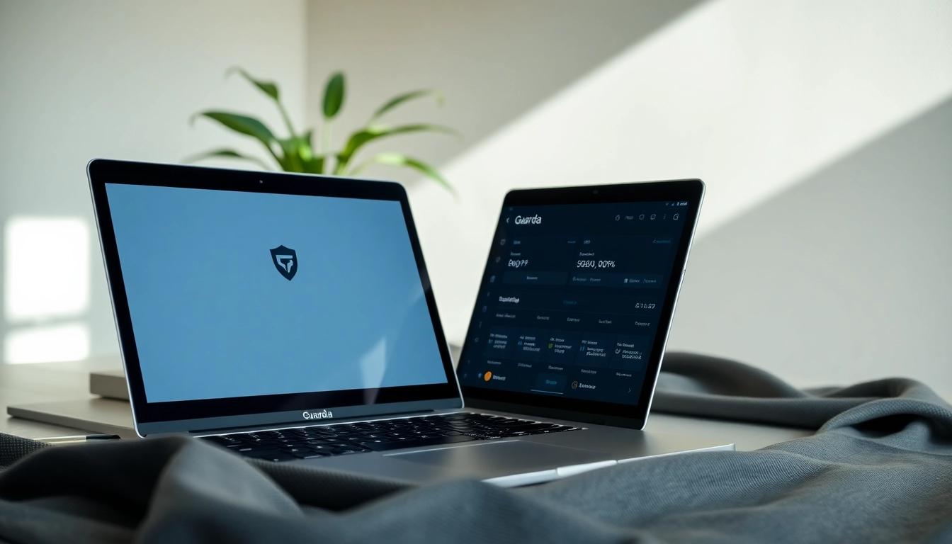 Showcase efficient use of guarda wallet with a modern workspace setting.