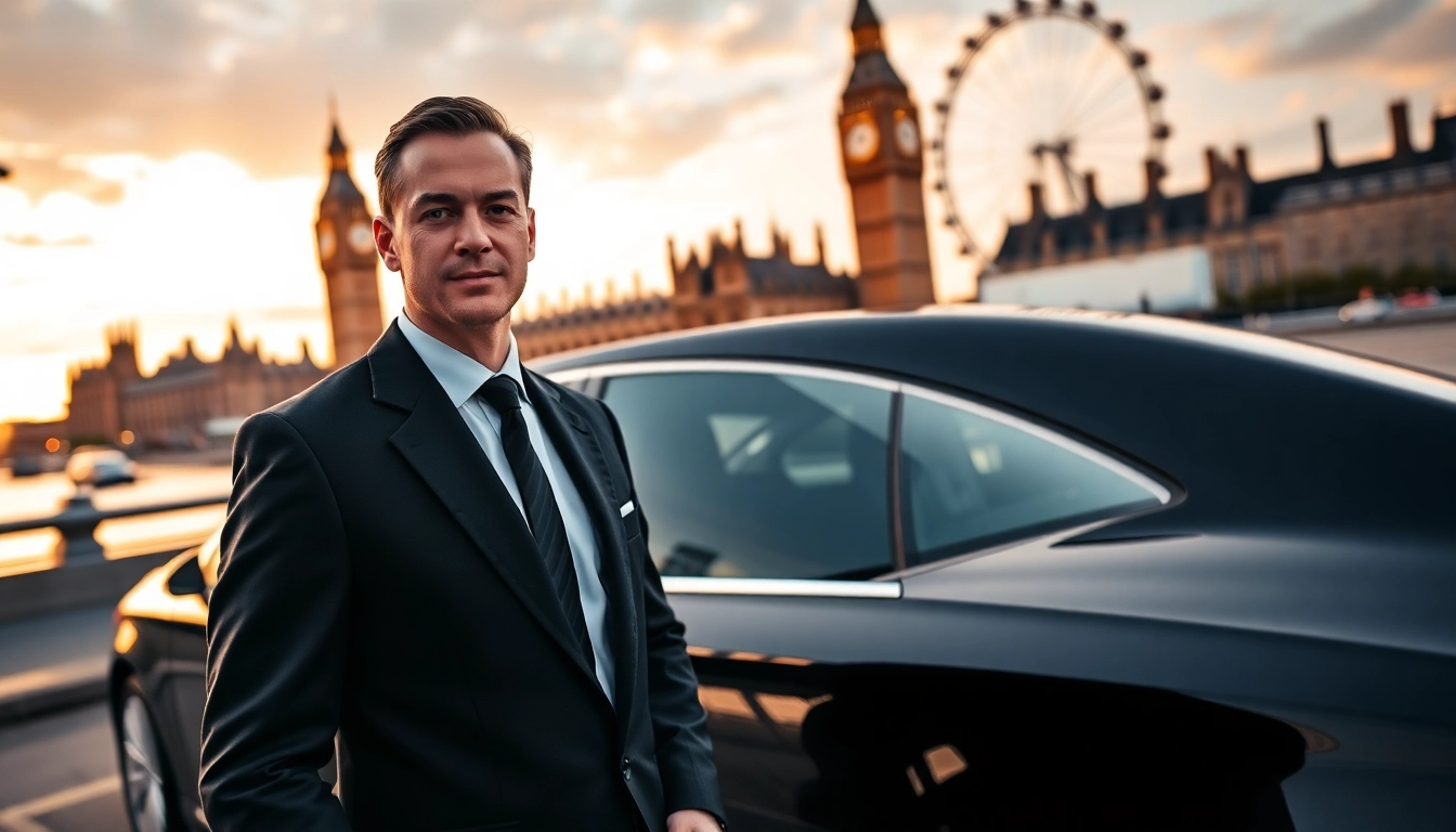 Private chauffeur London providing a luxurious travel experience in front of iconic London landmarks.